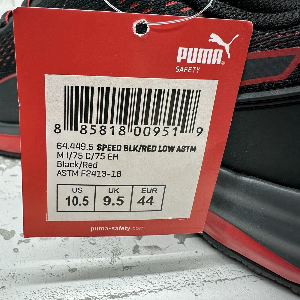 Puma Speed Safety Shoes Mens 10.5 Black Red Composite Toe Slip Resistance 644495 - Picture 15 of 16